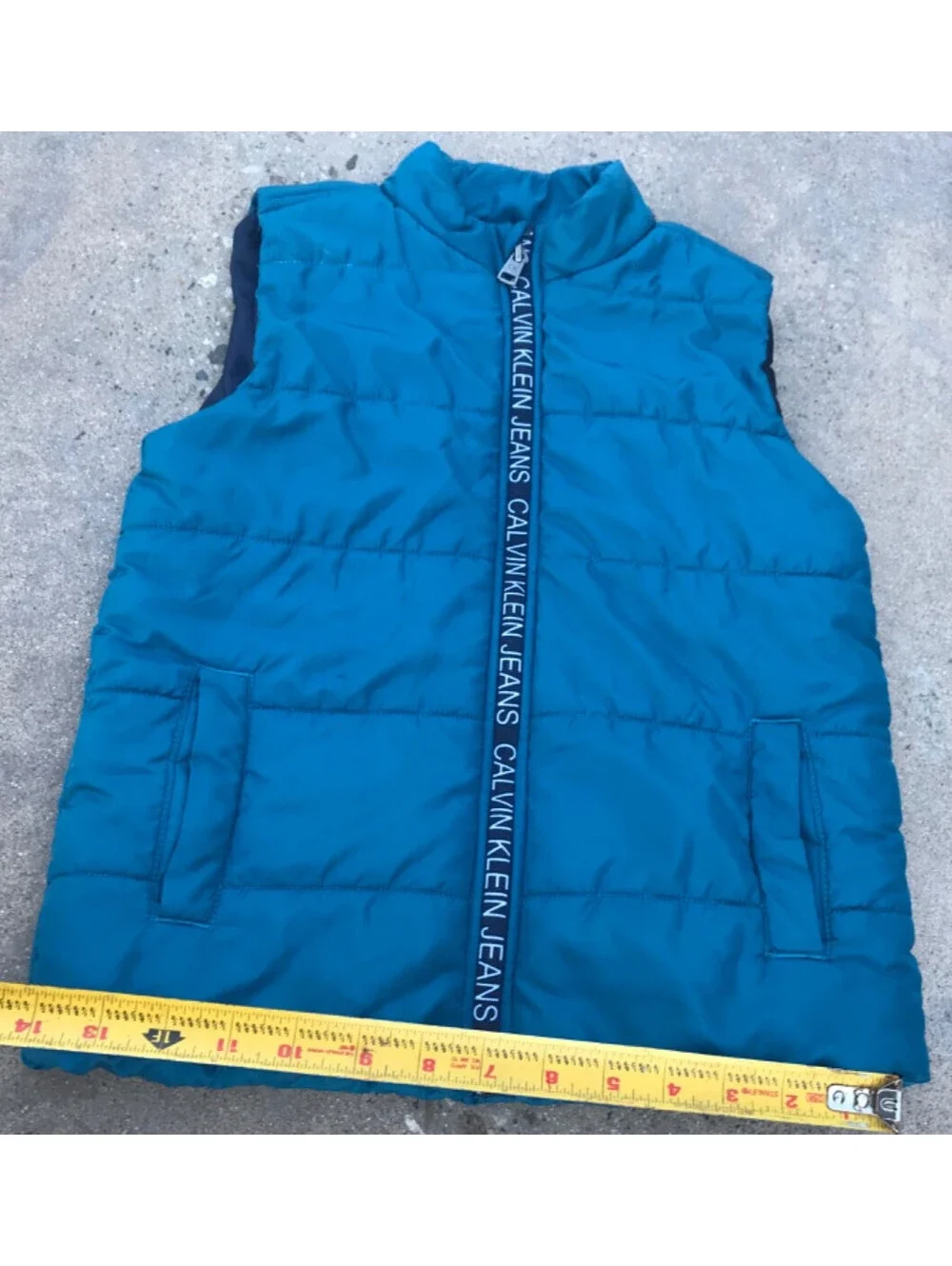 Calvin Klein Jeans Boys Teal Puffer Vest Size 6  Zip Pockets Logo Light Blue